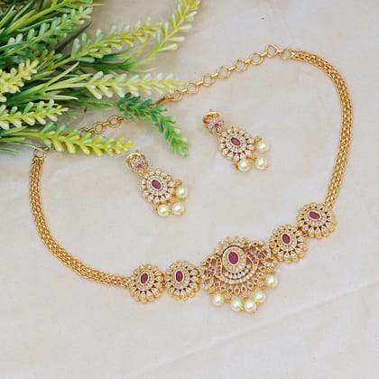 Elegant Ruby and Pearl Goddess-Inspired Necklace Set