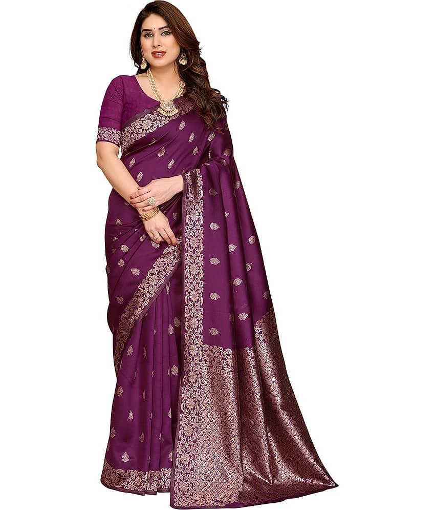 HEMA SILK MILLS Silk Blend Woven Regular Saree With Unstitched Blouse Piece ( Wine )