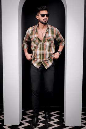 Mehandi Double Pocket Full Sleeve Check Shirt
