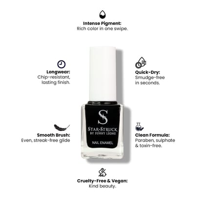 StarStruck by Sunny Leone - Black - Glossy Nail Polish | Mirror-Like Shine & Longwear Color | Quick Dry Formula