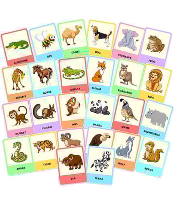 Zyozi Animal Flash Cards | FlashCards for Children and Adults | Fun Vocabulary Animal Flash Cards for Speech Therapy and Home Schooling (Pack of 26)