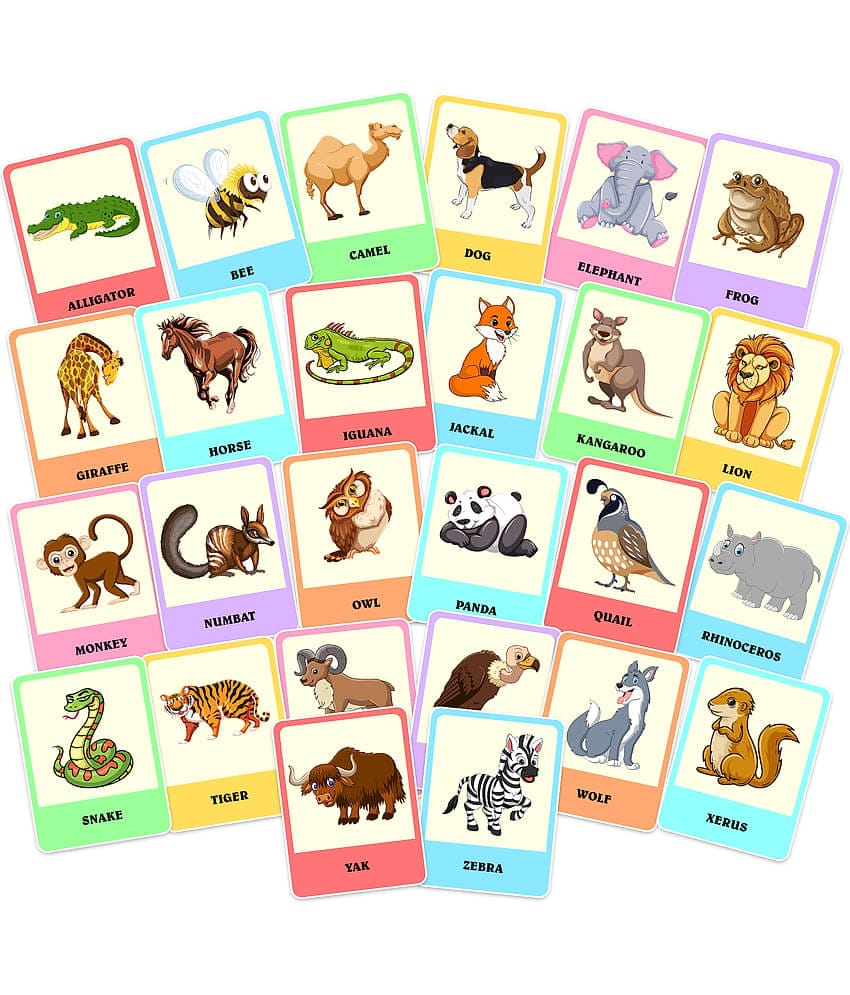Zyozi Animal Flash Cards | FlashCards for Children and Adults | Fun Vocabulary Animal Flash Cards for Speech Therapy and Home Schooling (Pack of 26)