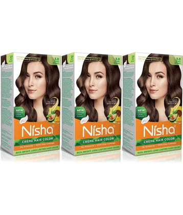 Nisha Creme Hair Color 7.0 Dark Blonde 120g Pack of 3, Permanent Hair Colour for Long Lasting Hair, 100% Grey Coverage