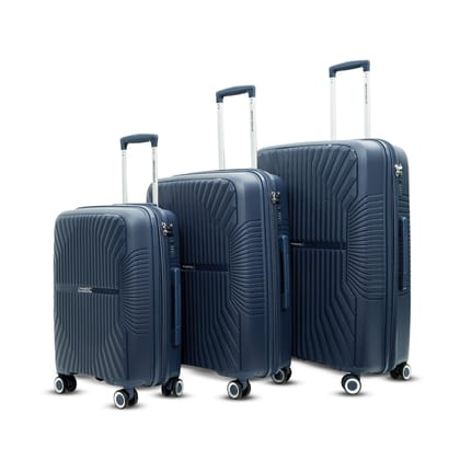 American Traveller Tourispro Trolley Bag for Travel Set of 3 |Suitcase for Travel |Leightweight Large Luggage Traveling Bag Big Size| Polypropylene(Pp) Bags with Expandable 8 Wheels (3, Navy Blue)