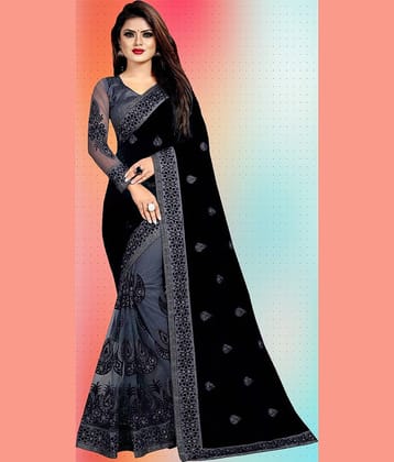 Gullak Net Woven Saree With Unstitched Blouse Piece ( Black )
