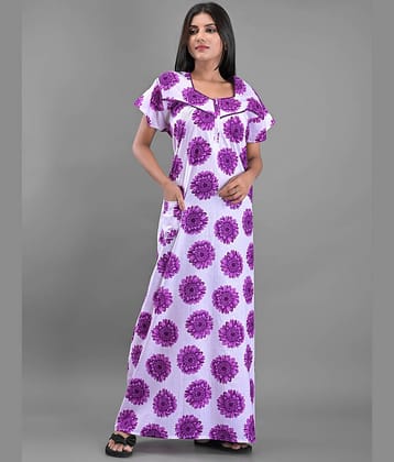 Anjaneya Creations - White Cotton Women's Nightwear Nighty & Night Gowns ( Pack of 1 )