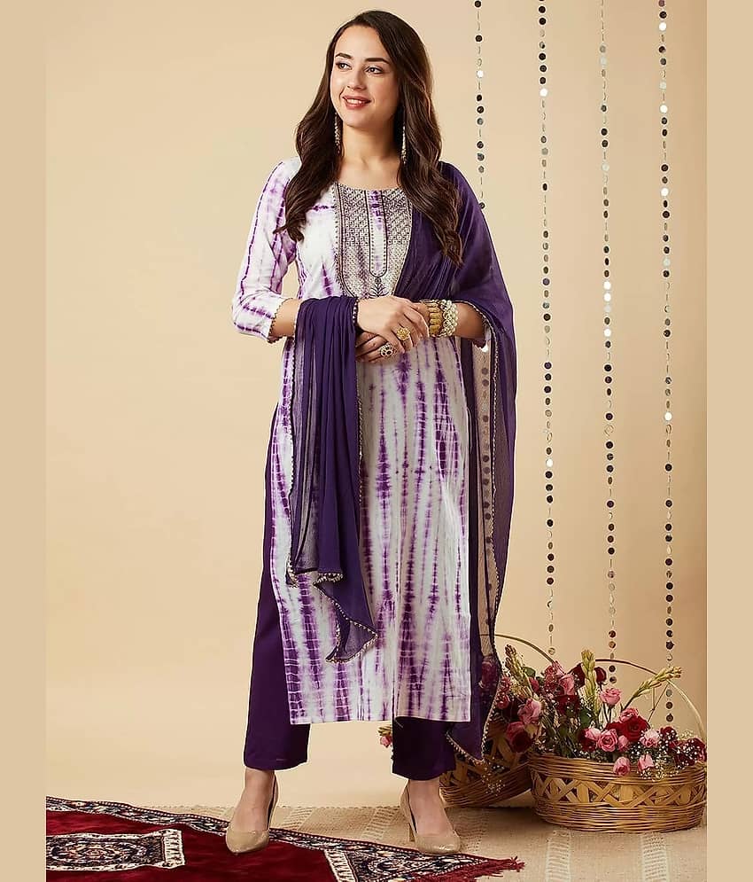 Royal Export Pack of 1 Rayon Printed Straight Women's Kurti with Dupatta - ( Purple )