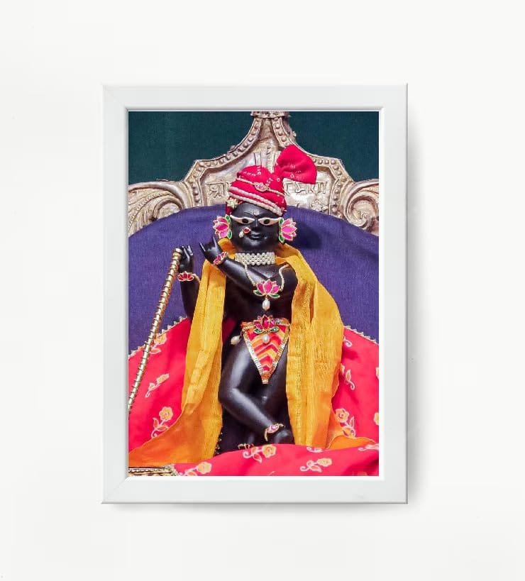 NOKKES Radha Raman Ji Vrindavan Radha Raman Thakur Ji White Photo Frames Religious Photo frame 5X7 Inch Photo Frame_QWW56