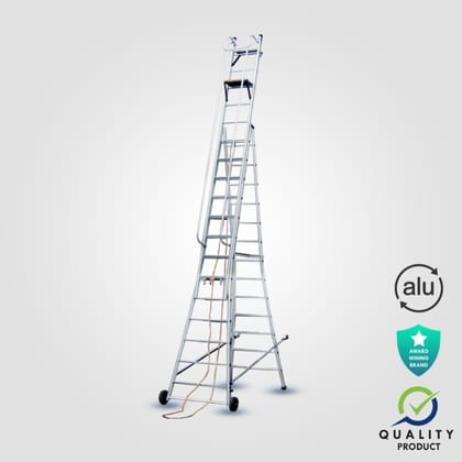 Wheel Self Supporting Extension Industrial Aluminium Ladder (Model: K-7009, Height:  17ft + 17ft in Very Heavy)