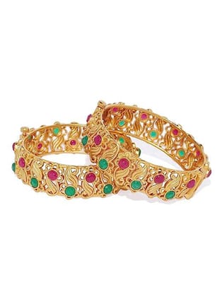Traditional Set of 2 Ruby Matte Gold Kada