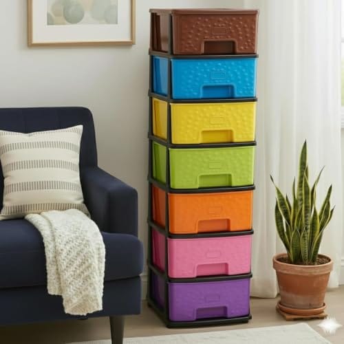 AVZEEGO Plastic Modular Drawer Storage Chest Of Drawers Organizer Storage Box, Large Stomo Racks For