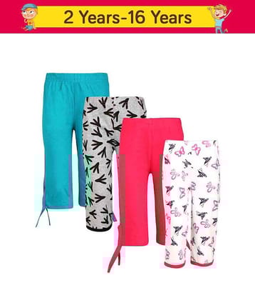 Sini Mini Pack of 4 Girls Cotton Capris ( Multicolor )