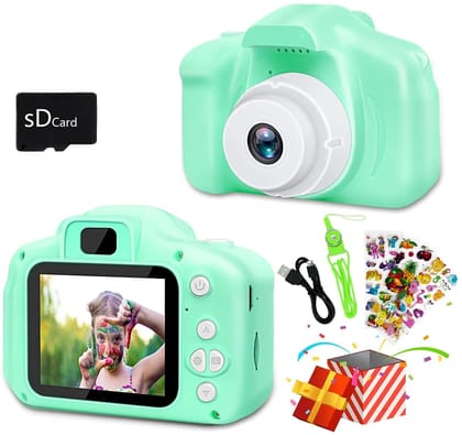 CADDLE & TOES Kids Selfie Camera, Christmas Birthday Gifts for Girls Age 3-9, HD Digital Video Cameras for Toddler, Portable Toy for 3 4 5 6 7 8 Year Old Girl (Green-with SD Card) CADDLE & TOES Kids Selfie Camera, Christmas Birthday Gifts for Girls Age 3