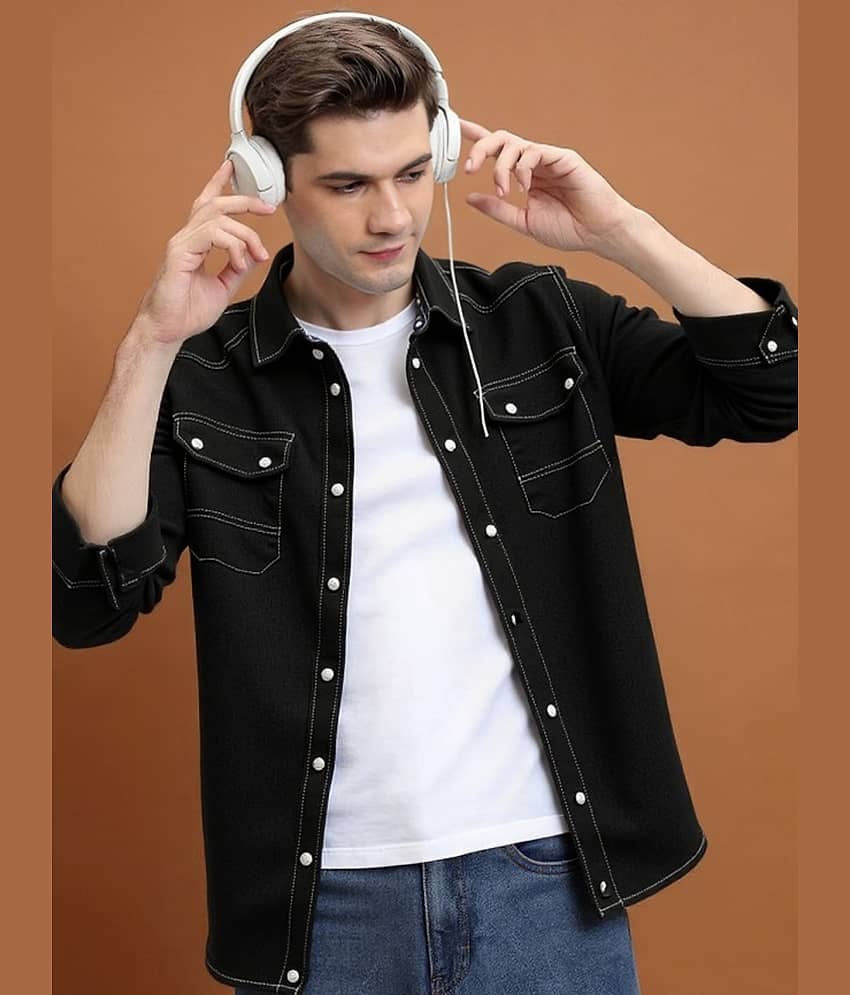 PLUS PARADISE Denim Regular Fit Solids Full Sleeves Men's Casual Shirt - Black ( Pack of 1 )