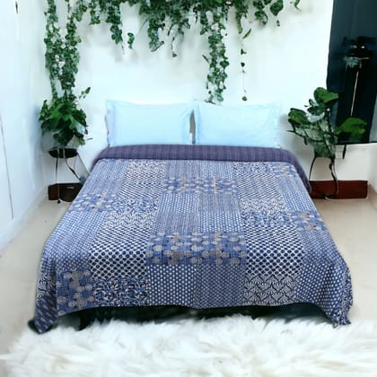Indigo patchwork Kantha-Double 90 x 100 inches