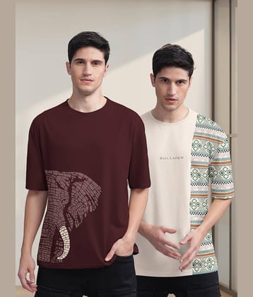 BULLMER Pack of 2 Cotton Blend Oversized Fit Men's T-Shirt ( Beige )