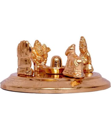 Gold Plated Shiv Parivar With Shivling Shri Kartik Shri Ganesh Mata Parvati and Shri Nandi 8 x 10 cm for Car Dashboard / Home / Office / Perfect Gift Item |