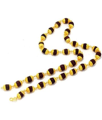 Black 5 Mukhi Rudraksha Rudraksh Mala in Gold Plated Caps with Lucky Charm