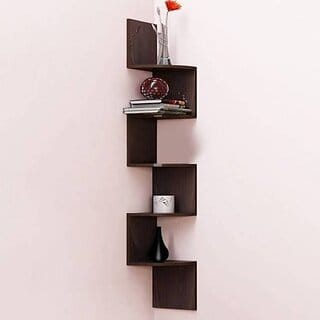 Onlinecraft Wooden Wall Shelf Wooden Wall Shelf (Number Of Shelves - 5, Black)