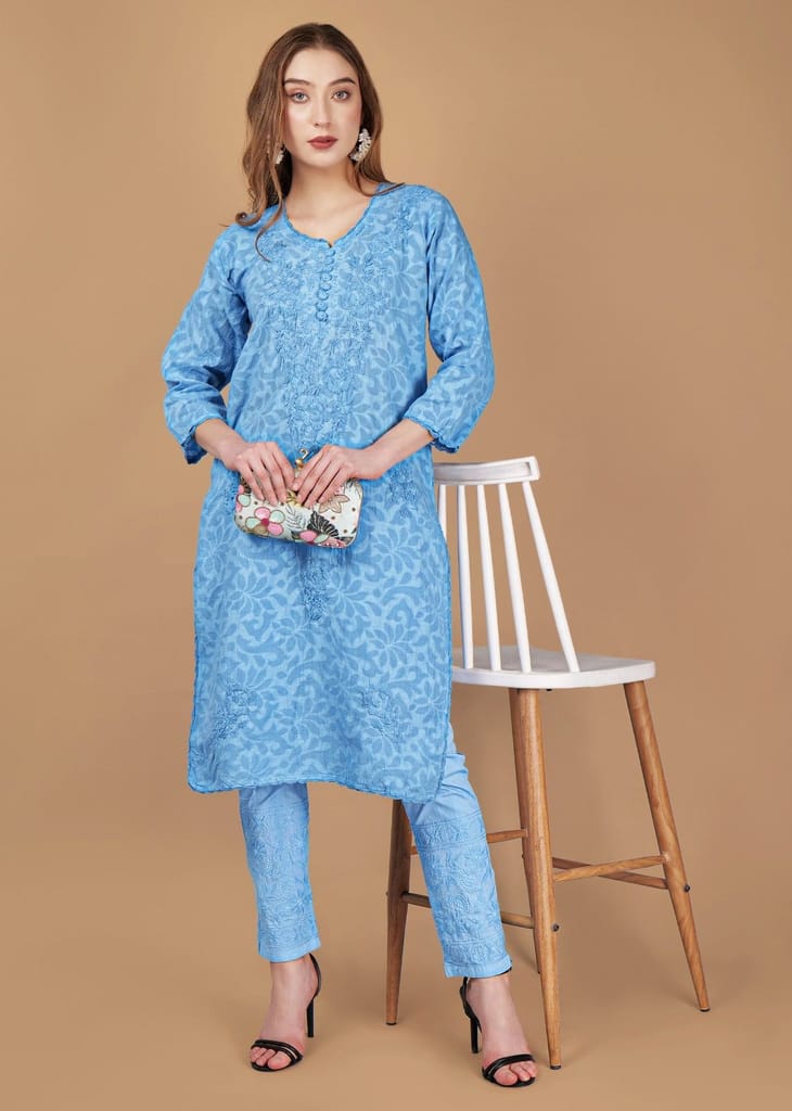 Braso Cotton Hand Embroidered Chikankari Kurta With Trouser