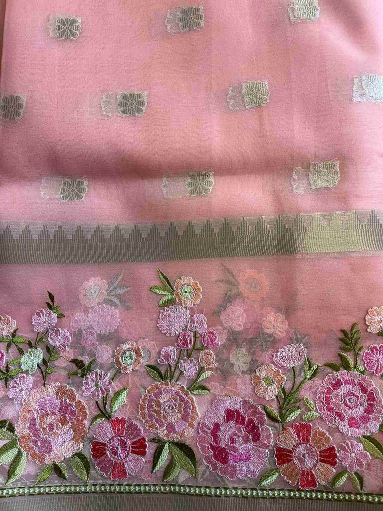 Organza Saree with floral embroidery