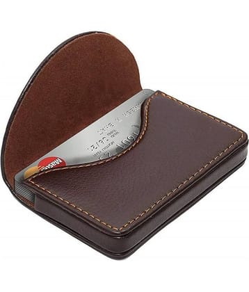 PU Leather Pocket Sized Stitched Business Credit Card Holder with Magnetic Shut - Brown