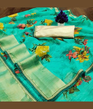Kanooda Prints Linen Printed Saree With Unstitched Blouse Piece ( Multicolor )