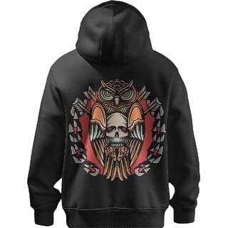 BULL CLOTHING Unique Designer Owl Pullover Black Hoodie Statement-Making Streetwear, Ideal for Fashion-Forward Men