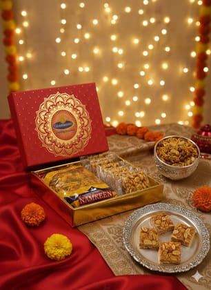 Ghasitaram's Diwali Gift Hamper with Chikki, Namkeen 350g, Greeting Card, Traditional Indian Sweet
