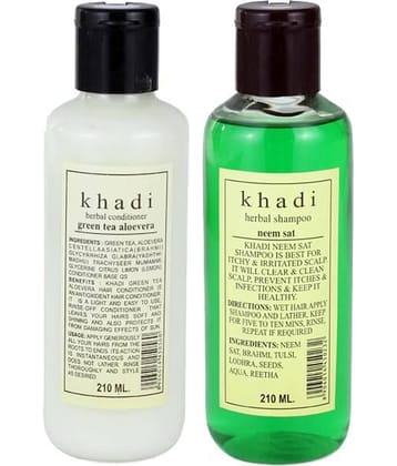 Khadi Herbal green tea aloevera Conditioner & Khadi herbal Neem sat shampoo  210Ml each