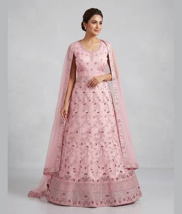 Aika Women's Net Semi Stitched Flared Ethnic Gown With Dupatta