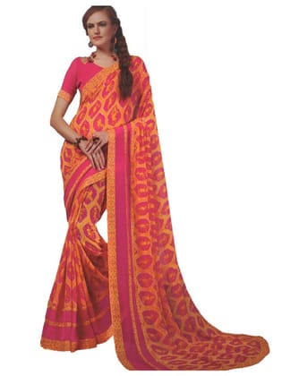 Generic Womens Georgette Digital Printed Saree (Dark Pink, Orange, 6.25  Mtr)