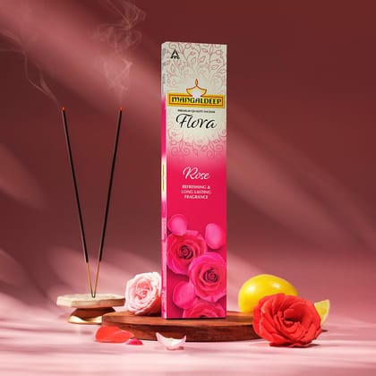 Mangaldeep Flora Rose Incense Sticks - Refreshing and Long Lasting Aroma (14gm)