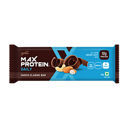 RiteBite Max Protein Choco Classic Bar - 10 g Daily Protein, Healthy Snacks, 50 g (Pack of 6)