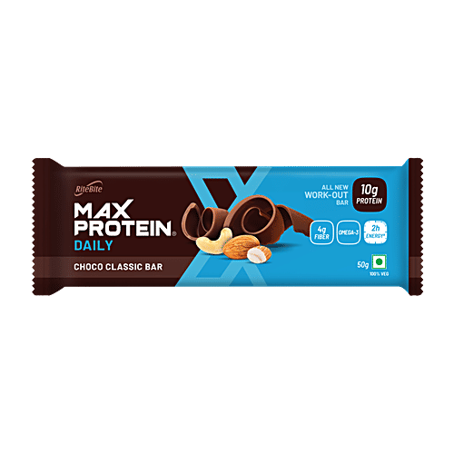 RiteBite Max Protein Choco Classic Bar - 10 g Daily Protein, Healthy Snacks, 50 g (Pack of 6)
