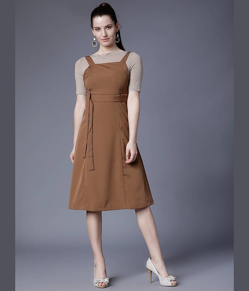 Tokyo Talkies Women Polyester Fit & Flare Dress ( Brown )