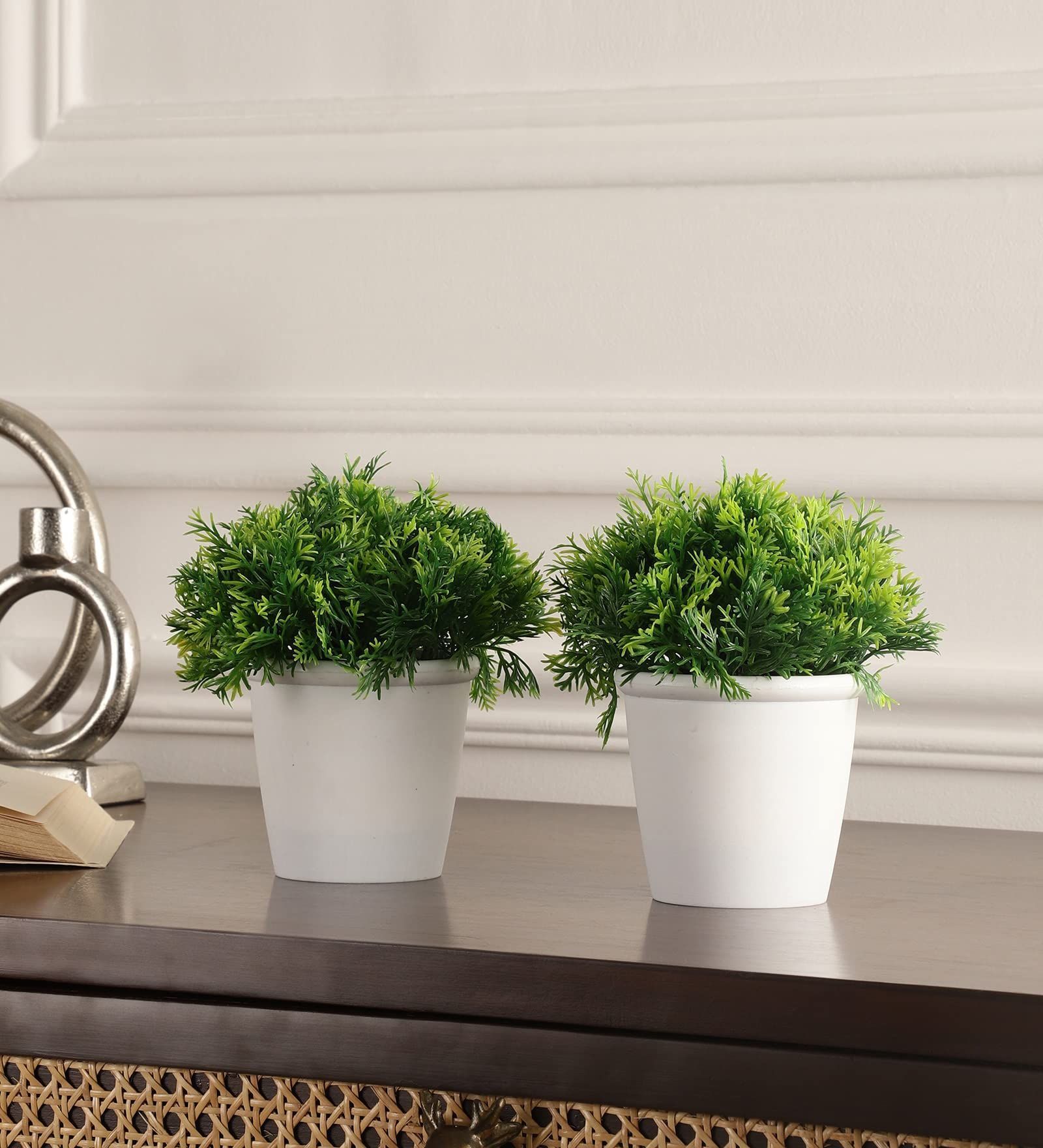 Foliyaj Set of 2 Artificial Real Looking Plants with Thick Green Leaves and pots