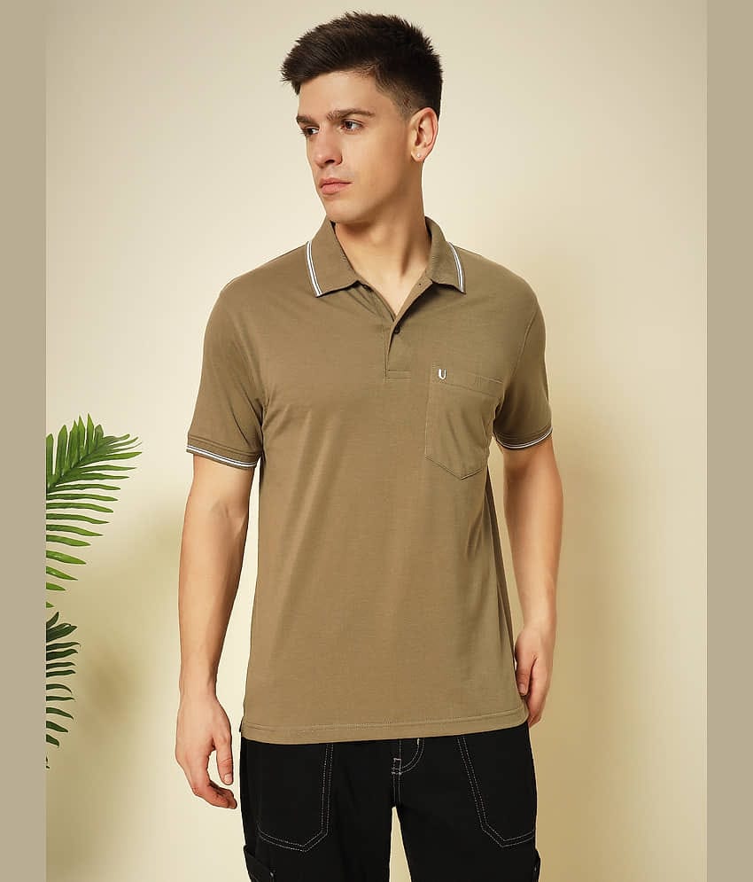 UNIBERRY Pack of 1 Cotton Blend Regular Fit Solid Half Sleeves Men's Polo T Shirt ( Coffee )