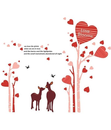 Asmi Collection Pink Tree with Pretty Heart and Deer Wall Sticker ( 130 x 150 cms )