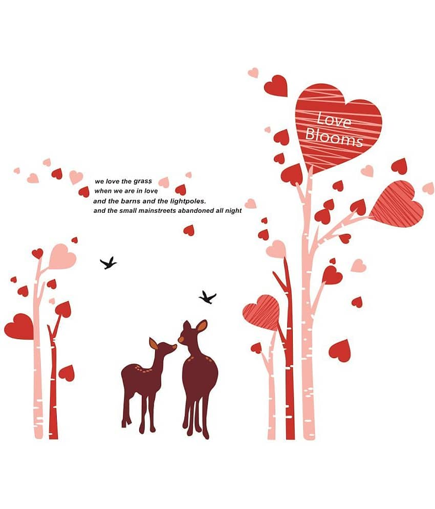 Asmi Collection Pink Tree with Pretty Heart and Deer Wall Sticker ( 130 x 150 cms )