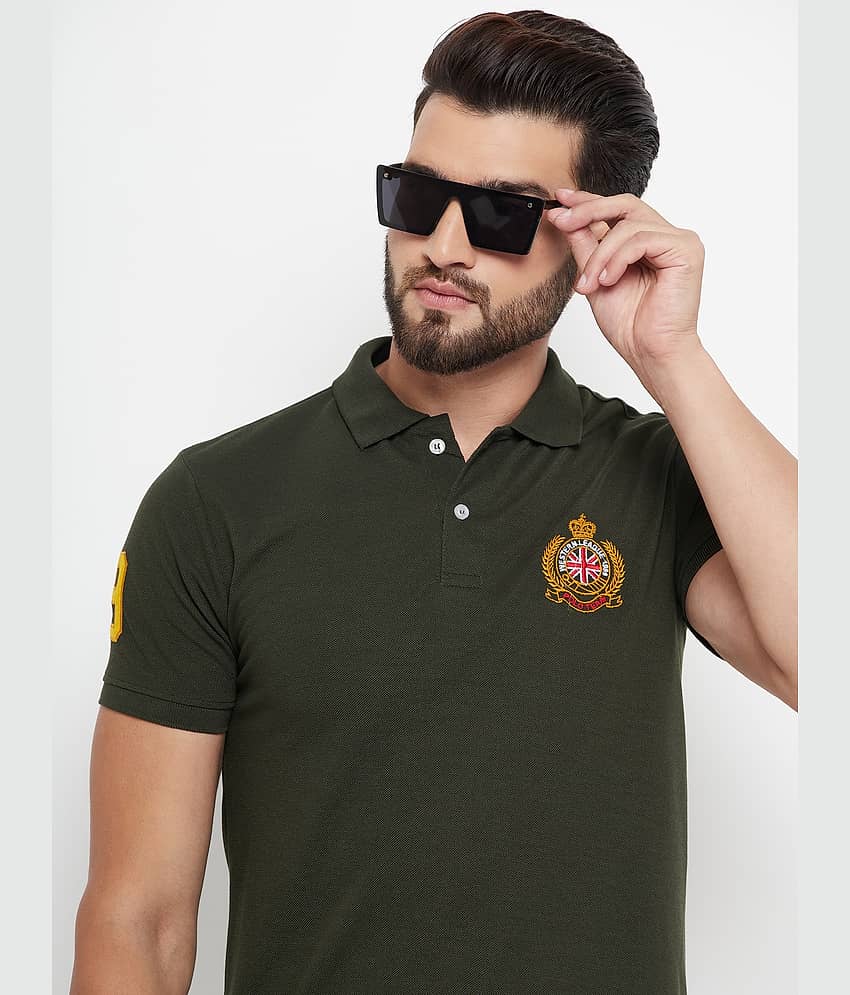 RELANE Pack of 1 Cotton Blend Regular Fit Solid Half Sleeves Men's Polo T Shirt ( Olive Green )