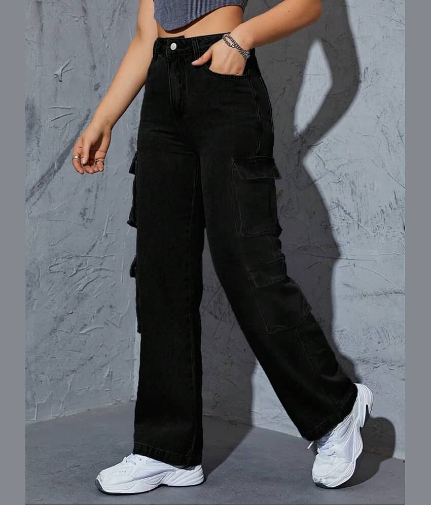 Broadstar Women's Cargos High-Rise Jeans ( Black )