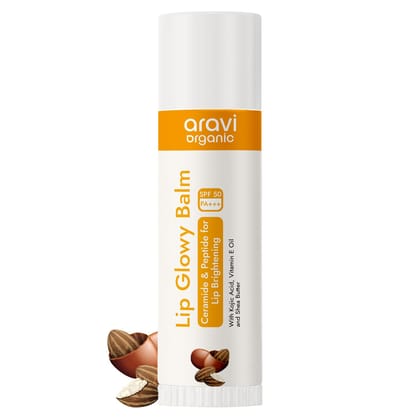 Aravi Organic Natural Lip Balm With SPF 50 PA+++ | Brightening Lip Balm for Dark Lips | Hydrates Dry & Chapped Lips | Kojic Acid, Ceramide, Peptide & Vitamin E | Men & Women | 5g Aravi Organic Natural Lip Balm With SPF 50 PA+++ | Brightening Lip Balm for