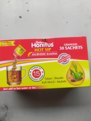 Dabur Honitus Hot sip Ayurvedic kaadha Power of 15 Ayurved Just add to hot water or tea Herbs Granules 30 sachets 