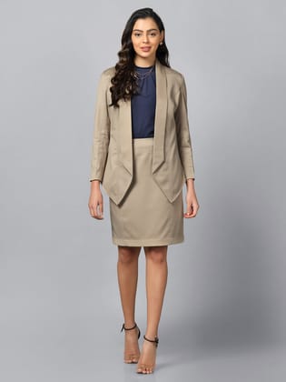 Open Front Shawl Lapel Blazer - Hazel Wood Beige-XL