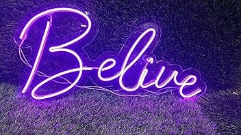 fabsouk Believe Neon Signs LED Neon Signs Light LED Art Decorative Sign - Wall Decor/Table Decor, Home Decor for Party Kids Room Living Room House Bar Pub Hotel Beach 22x12 in