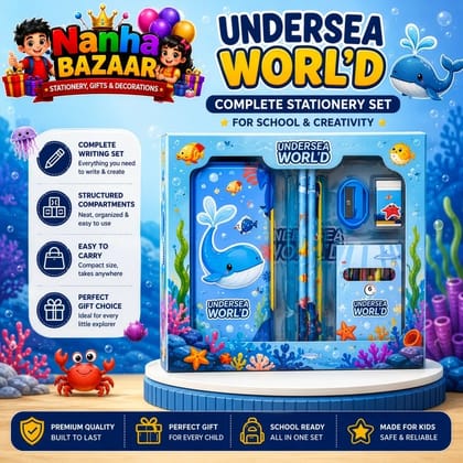 Nanha Bazar Undersea World Stationary Kit for Girls & Boys Pencil Case, Pencils, Eraser, Sharpener and more - Birthday Gift / Return Gift