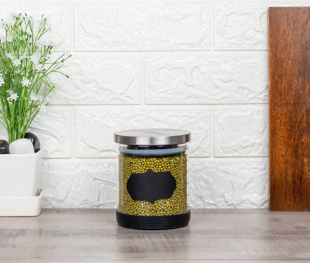 Femora Borosilicate Glass Air-Tight Jar with Silicon Base with Metallic Lid, 500 ML, Set of 01, Free Replacement of Lids