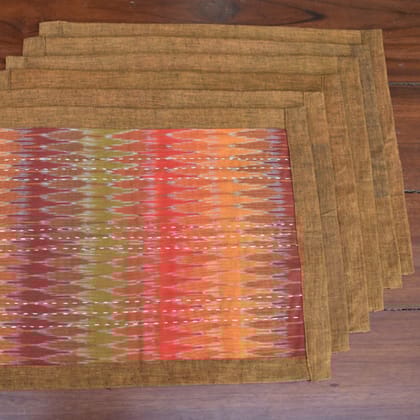 Rust and green ikat table mat set of six-6