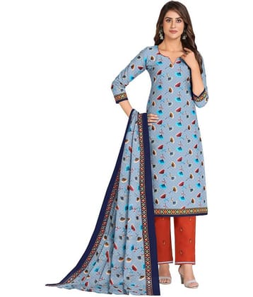 shree jeenmata collection Blue Cotton Unstitched Dress Material - Single